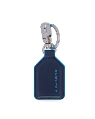 Piquadro - Blue Square Leather Keychain with Carabiner