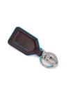 Piquadro - Blue Square Leather Keychain with Carabiner