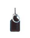 Piquadro - Blue Square Leather Keychain with Carabiner