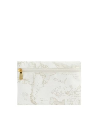 Alviero Martini Prima Classe - Bustina grande rettangolare in tessuto soft stampa Geo White