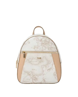 Alviero Martini Prima Classe - Zaino tessuto stampa Geo White con inserti frontali in pelle