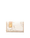 Alviero Martini Prima Classe - Portafoglio donna con patta in pelle naturale e tessuto goffrato