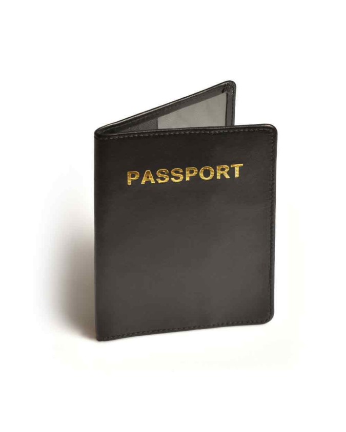 Travel Blue - Custodia per passaporto in pelle con protezione RFID