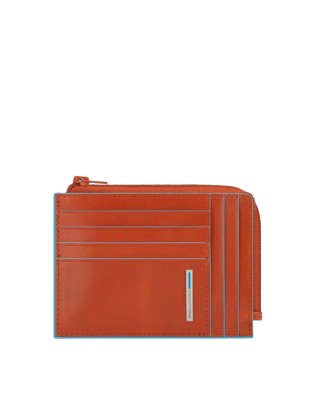 Piquadro - Bustina porta monete in pelle con zip RFID Blue Square