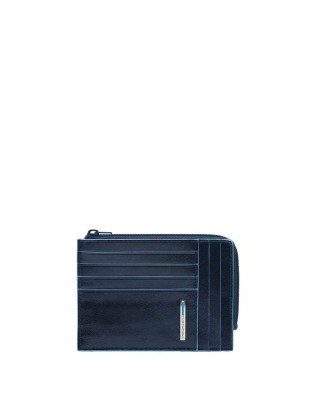 Piquadro - Blue Square Leather Coin Pouch with...
