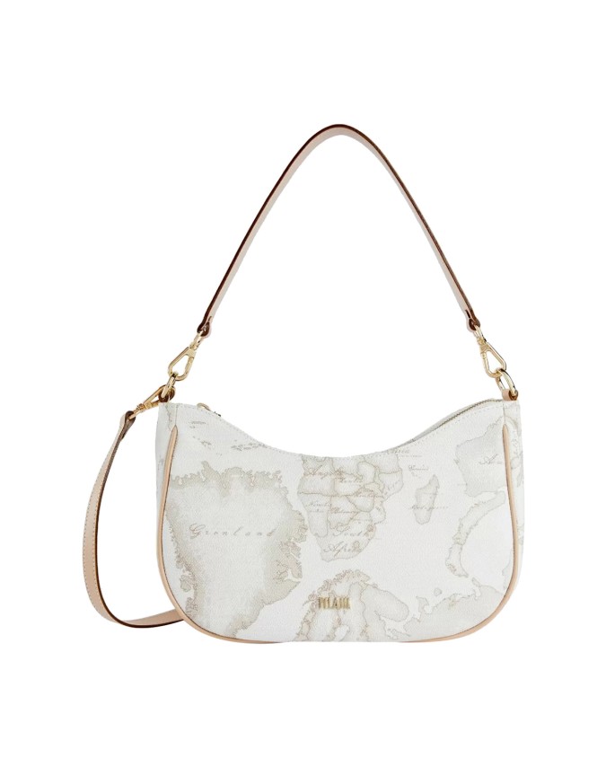 Alviero Martini Prima Classe - Borsa sottospalla con tracolla in tessuto Geo White