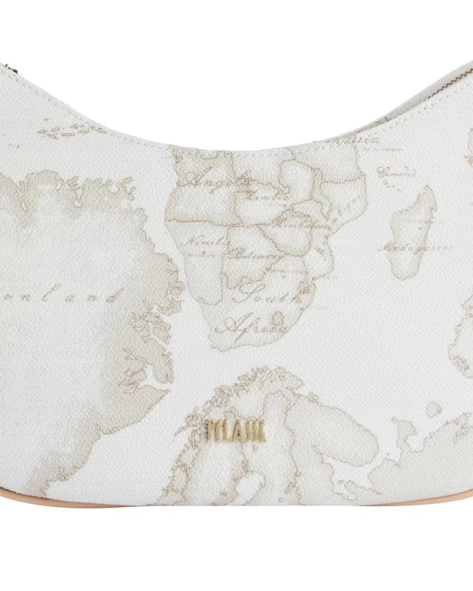 Alviero Martini Prima Classe - Borsa sottospalla con tracolla in tessuto Geo White