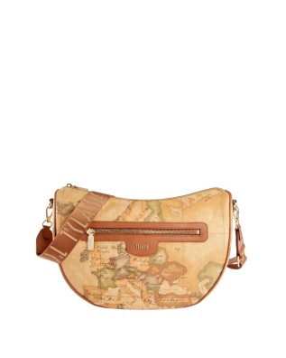 Alviero Martini Prima Classe - Borsa a tracolla mezzaluna in tessuto goffrato Geo Classic