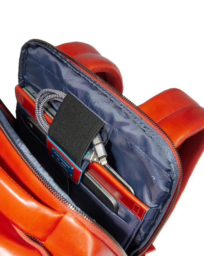  Piquadro - Zaino in pelle porta pc 15,6'' a tre scomparti Blue