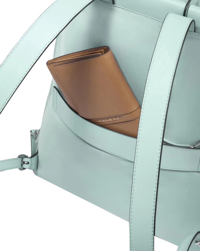 Piquadro - Zaino espandibile in tessuto riciclato e pelle