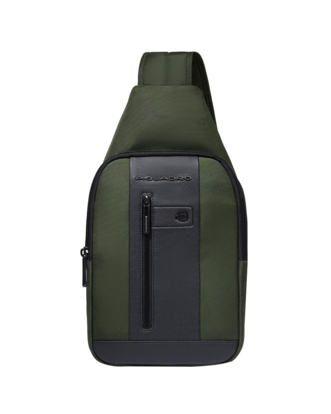  Piquadro - Monospalla in pelle e tessuto riciclato Brief 2
