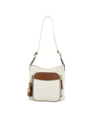 Nannini – Borsa grande a tracolla con tasca frontale in nylon e pelle Liberty