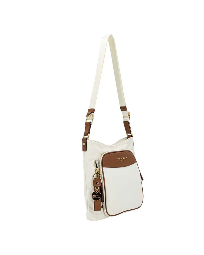 Nannini – Borsa grande a tracolla con tasca frontale in nylon e pelle Liberty