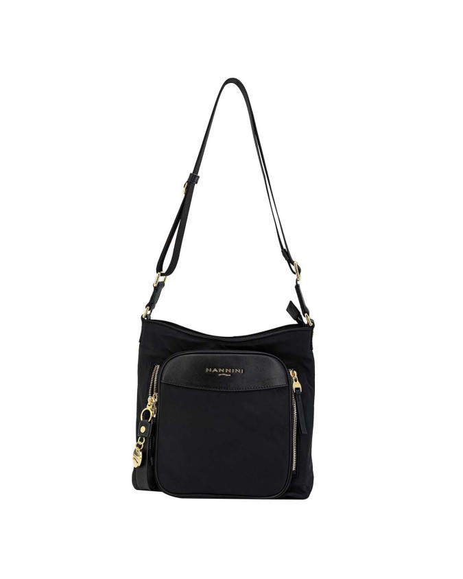 Nannini – Borsa grande a tracolla con tasca frontale in nylon e pelle Liberty