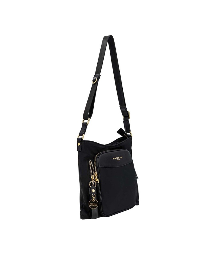 Nannini – Borsa grande a tracolla con tasca frontale in nylon e pelle Liberty