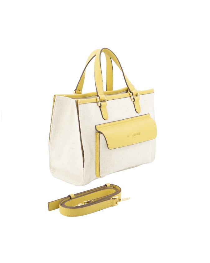  Nannini – Borsa a mano grande in tessuto canvas e pelle Marica