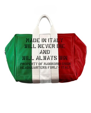 Manikomio Design - Borsa grande in pelle stampa Italian Flag Icon bag