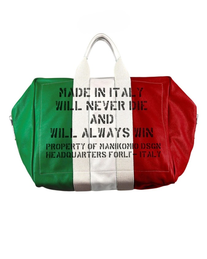 Manikomio Design - Borsa grande in pelle stampa Italian Flag Icon bag