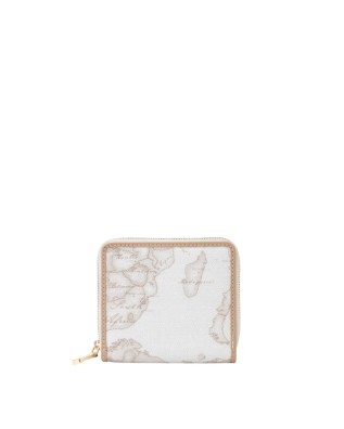 Alviero Martini Prima Classe - Portafoglio ziparound piccolo in tessuto goffrato Geo White