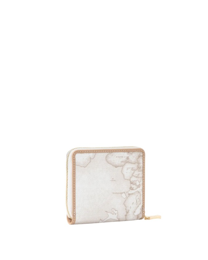 Alviero Martini Prima Classe - Portafoglio ziparound piccolo in tessuto goffrato Geo White