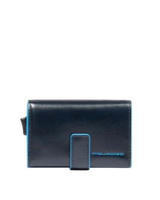 Piquadro - Blue Square Compact Leather Credit Card Holder