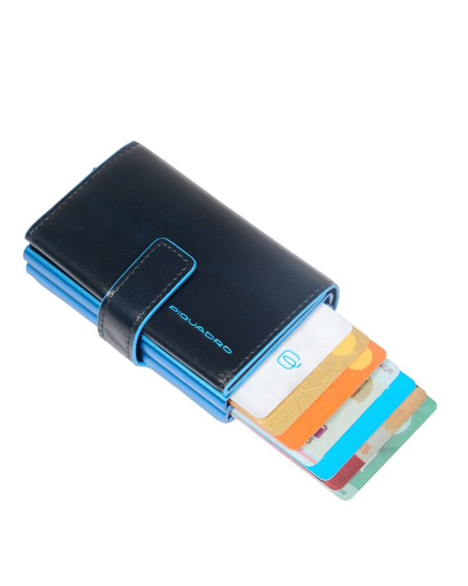 Piquadro - Blue Square Compact Leather Credit Card Holder