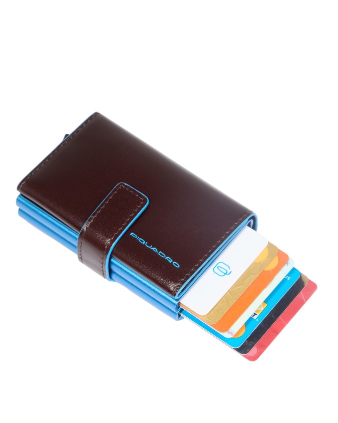 Piquadro - Blue Square Compact Leather Credit Card Holder