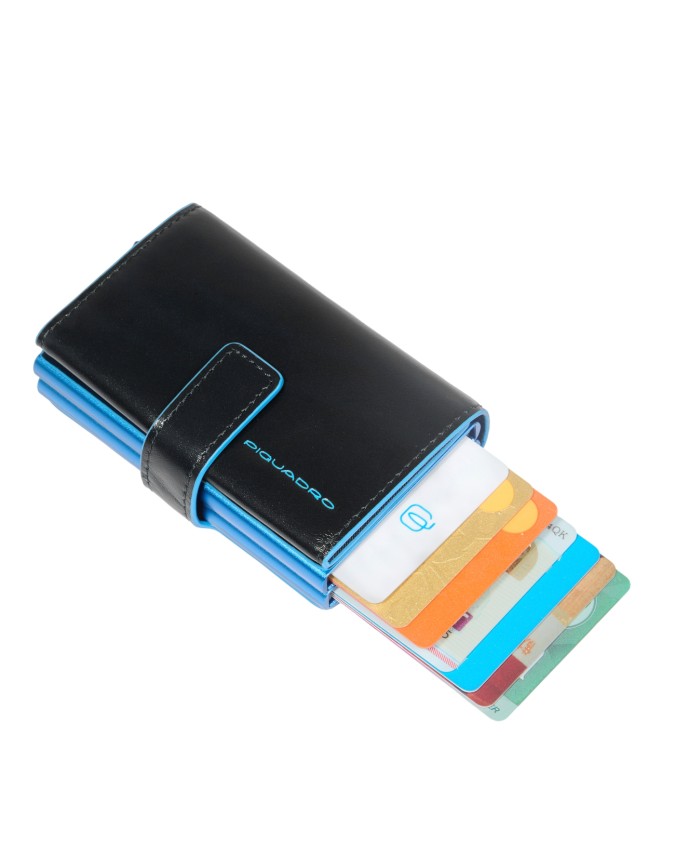Piquadro - Blue Square Compact Leather Credit Card Holder
