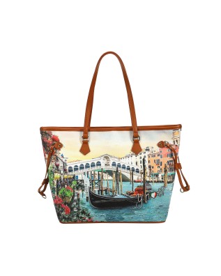  Ynot - Shopping bag Tg. XXL in ecopelle con stampa città Yesbag