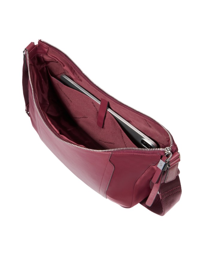  Piquadro - Borsa a tracolla donna in pelle e tessuto riciclato