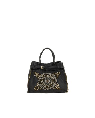  Campomaggi – Borsa shopping grande in pelle con strass a fiori
