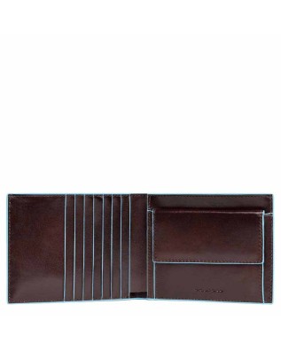 PIQUADRO - Portafoglio Uomo in Pelle con porta monete Mogano - Blue Square -  PU1239B2/MO