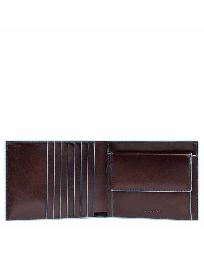 PIQUADRO - Portafoglio Uomo in Pelle con porta monete Mogano - Blue Square -