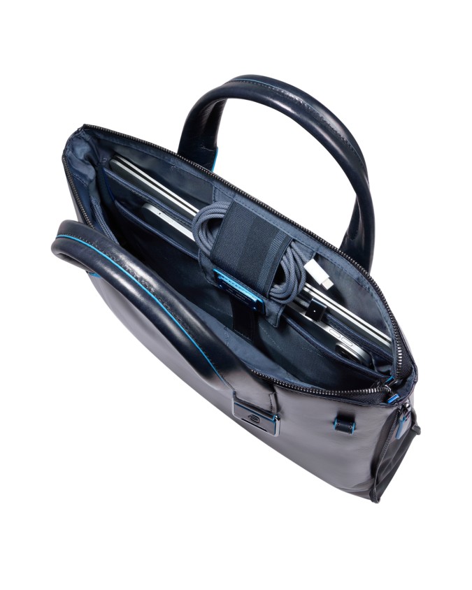 Piquadro - Cartella porta pc 14'' in pelle con tracolla Blue