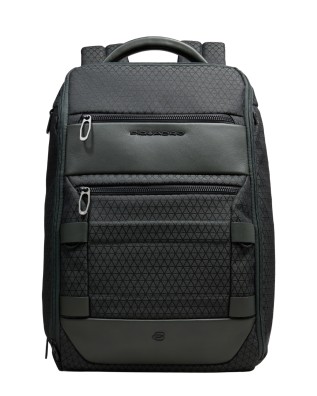  Piquadro - Zaino da Viaggio Modulare in Pelle e Tessuto Porta