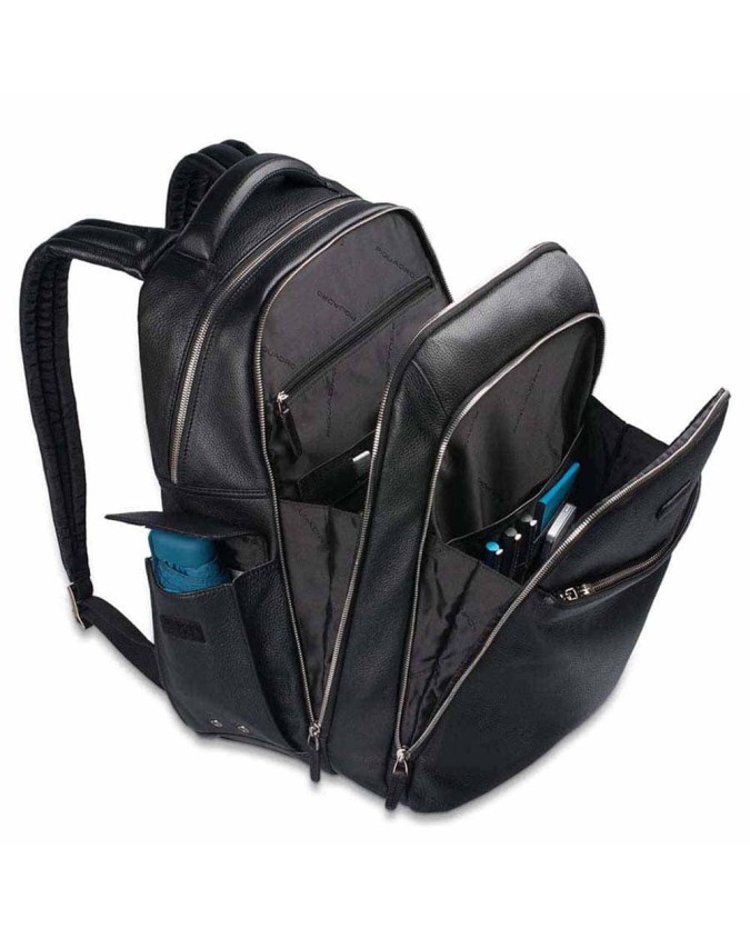 PIQUADRO - Zaino con tasche esterne in pelle nero - Nero - CA3444MO/N su