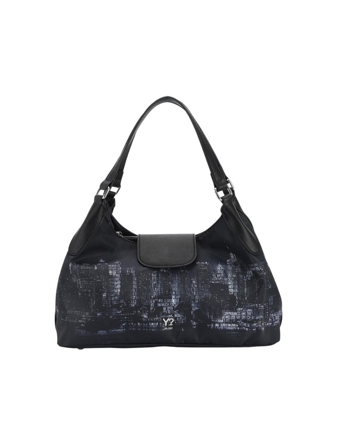  Ynot - Borsa shopping media con patta in tessuto ed ecopelle