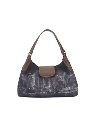  Ynot - Borsa shopping media con patta in tessuto ed ecopelle