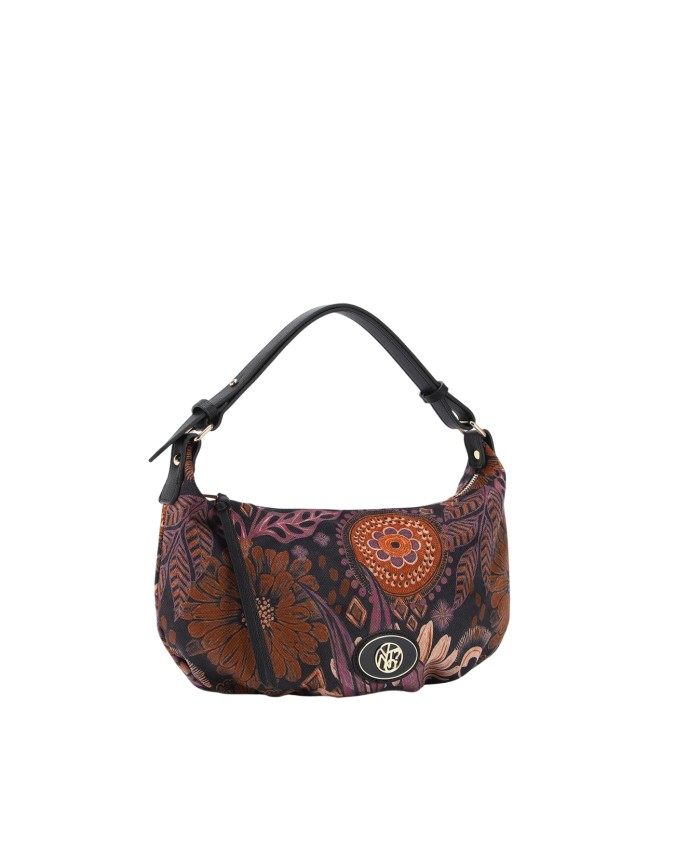  Ynot - Borsa a spalla hobo piccola in tessuto ed ecopelle con