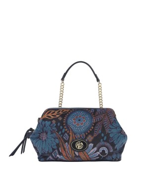 Ynot – Clutch aus Stoff und Kunstleder mit Indigo-Griff -...