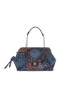 Ynot – Clutch aus Stoff und Kunstleder mit Indigo-Griff