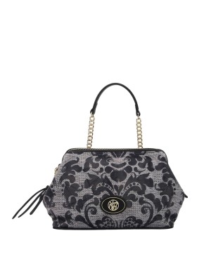  Ynot - Clutch in tessuto ed ecopelle con manico Indigo