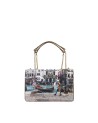 Ynot - Faux leather messenger bag with flap, featuring the "Yesbag" city print