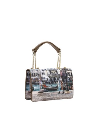  Ynot - Borsa postina con patta in ecopelle stampa città Yesbag 2