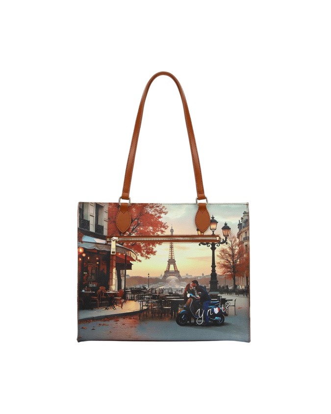 Ynot - Borsa shopping squadrata in ecopelle stampa città Yesbag