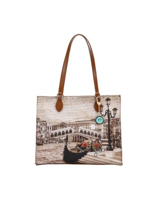 Ynot - Borsa shopping squadrata in ecopelle stampa città Yesbag