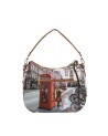 Ynot - Single-handle shoulder bag in faux leather with "Yesbag" city print