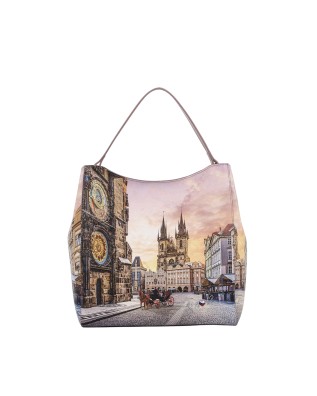  Ynot - Borsa a spalla Hobo Large in ecopelle stampa città