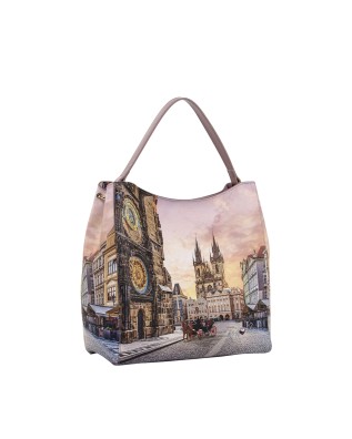  Ynot - Borsa a spalla Hobo Large in ecopelle stampa città 2