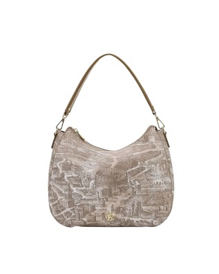  Ynot - Borsa a spalla Hobo in tessuto ed ecopelle con manico